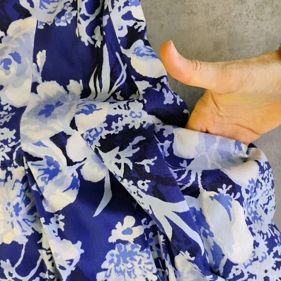 Lauren‎ Ralph Lauren Dress Womens 6 Blue Floral Pleated Pockets Fit And Flare - Picture 9 of 13
